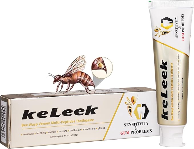 KeLeek Bee Wasp Venom Multi-Peptides Toothpaste for Bleeding Gums,Gingivitis Treatment Repair,Sensitive Teeth,Mouth Sores,Plaque-12 Hours Breath Fresheners- 3.7 OZ(1 Pack)