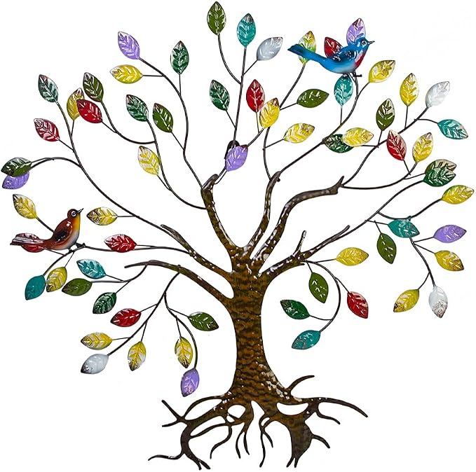VEWOSTAR Metal Tree of Life Wall Art for Living Room Home Decor | Colorful Leaves Wall Sculpture Tree of Life Handcrafted Wall Decor Hangings for Outdoor Indoor(25.5" W * 24.8" H)