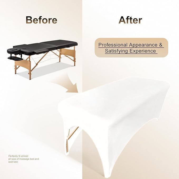 Spa Bed Cover Professional Lash Bed Cover Stretchy Massage Table Cover Beauty Bed Protective Topper, Excellent for Lash Extension, Spa, Massage, Beauty Salon, Wax, Tattoo Bed and Table (White)