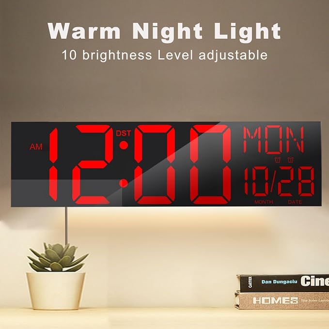 JALL 30" Giant Digital Wall Clock, Extra Large LED Clock with Remote, Huge Wall Clock with Jumbo Numbers for Living Room, Gym & Church, Black Housing with Red Digits, Red