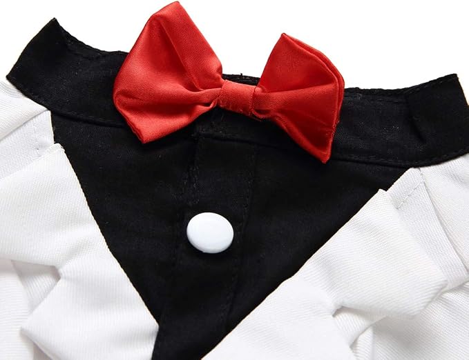 GabeFish Pets Wedding Jacket for Dogs - White Bow Tie Tuxedo Large