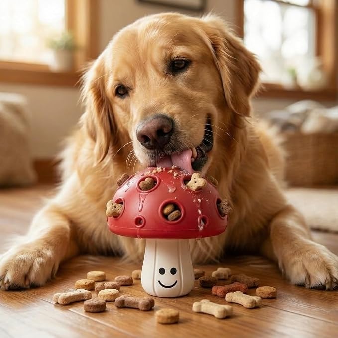 Fuzzl Eco Rubber Magic Shroom Puzzle Enrichment Toy - Red - Long Lasting Dog Treat Toys for Aggressive Chewers Strong Dog Toy for Dogs Durable Puppy Toys