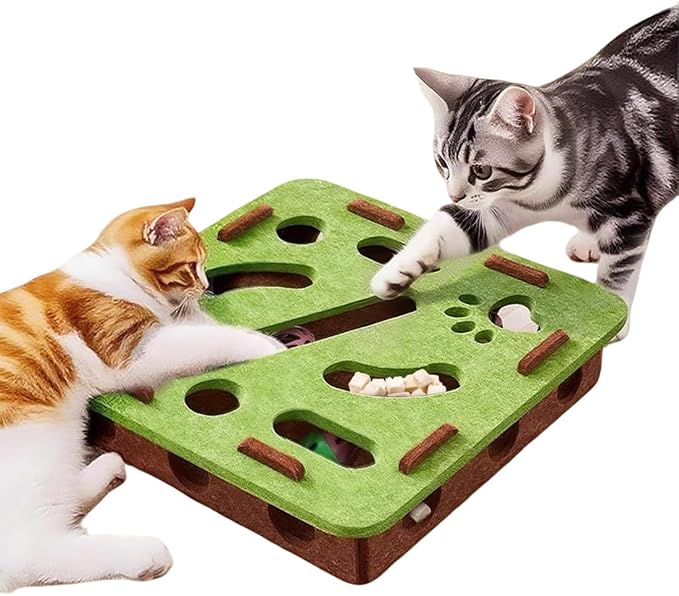 Puzzle Cat Toy for Indoor Cats, Treat Hiding Interactive Cat Enrichment Toy for Boredom and Mental Stimulation, Quiet Felt Design with Bell Balls, Non-Toxic Materials