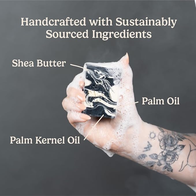 Pacha Soap Co. Bar Soap, Charcoal, 3-Pack (4 oz ea) - Premium, Handcrafted, Hydrating, Natural Face Wash, Hand Cleanser, Body Wash, Soothing Essential Oils