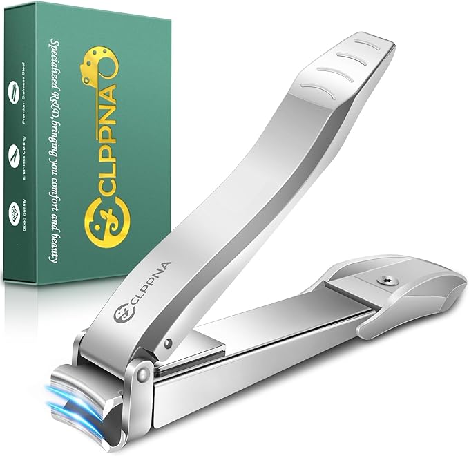 Nail Clippers for Men with Catcher, CLPPNA Heavy Duty Finger Nail Clippers Adult, Stainless Steel Nail Cutter, Fingernail & Toenail Clippers Ideal Gift for Men & Grooming Gifts, Silver