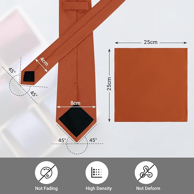 Black Tie Set in Gift Box Mens Solid Color 3.15" (8CM) Black Necktie and Pocket Square Set