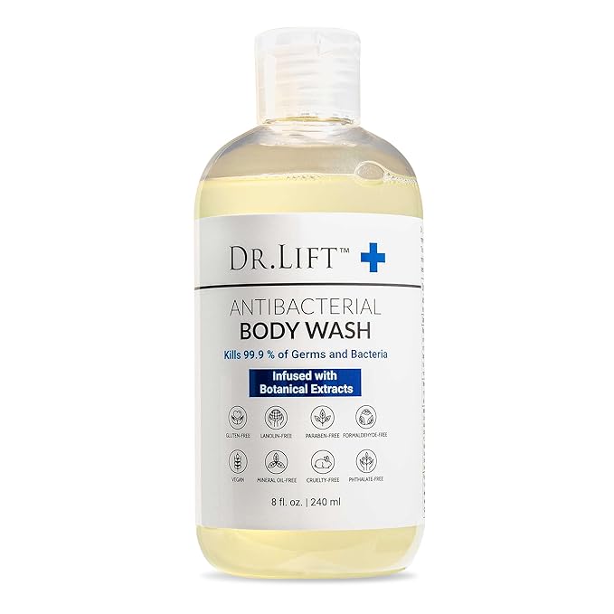 Antibacterial Body Wash | Kills 99.9% of Germs | Made in America | Antibacterial Soap - Infused with Botanical Extracts | Shower Gel Body Wash for Women & Men | Liquid Bath Soap - 8 Oz. | Dr. Lift