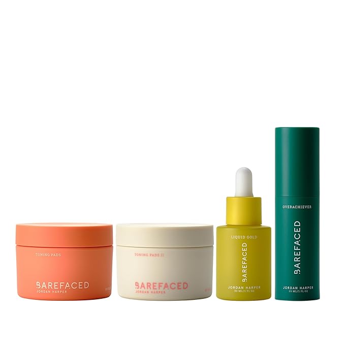Barefaced Skin Goals Bundle - Toning Pads, Toning Pads II, Liquid Gold, Overachiever - Renew, Resurface, and Revitalize Skin