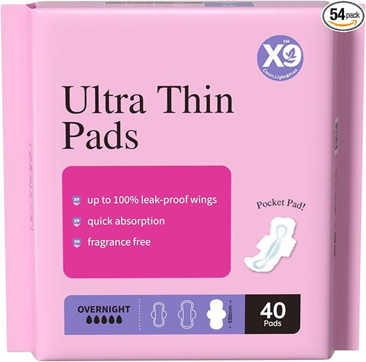 Ultra Thin Pads for Women with Wings, Overnight Period Pads, Lightweight & Discreet Feminine Pads, Nighttime Protection, 40 Count
