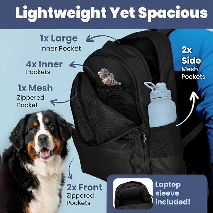 Rubyloo Dog Travel Backpack for Supplies - Dog Diaper Bag with Travel Bowls