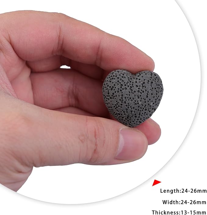 TUMBEELLUWA 10 PCS Black Heart Shaped Lava Rocks for Essential Oils | 1 Inches Porous Oil Diffuser Stone, Aroma Diffuser for Home Office, Carved Heart Stone for Romantic Wedding Favor & Decor