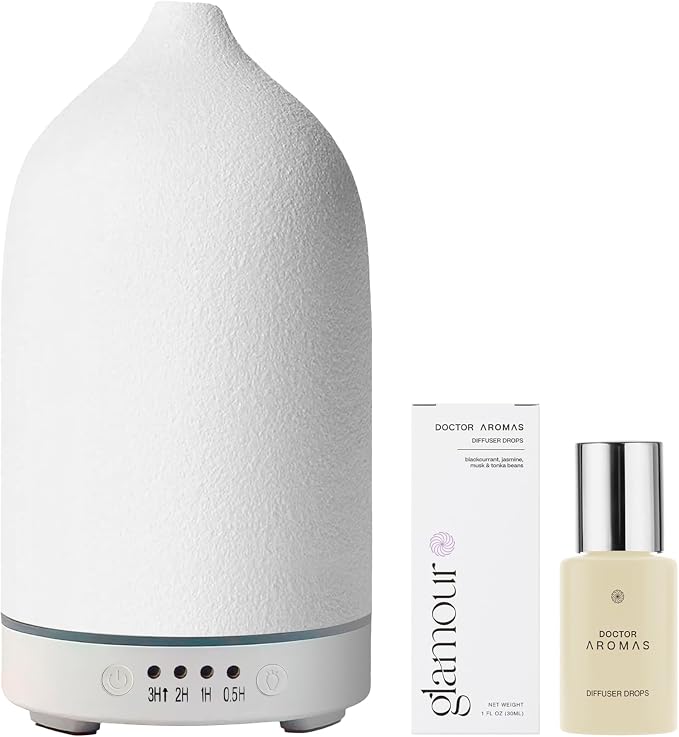 Doctor Aromas Ultrasonic Aromatherapy Essential Oil Lava Stone Diffuser & 1 Scent (1 OZ) 30Ml - Super Quiet, Waterless Auto-Off Function for Fresh Air in Home Office Room (Glamour)