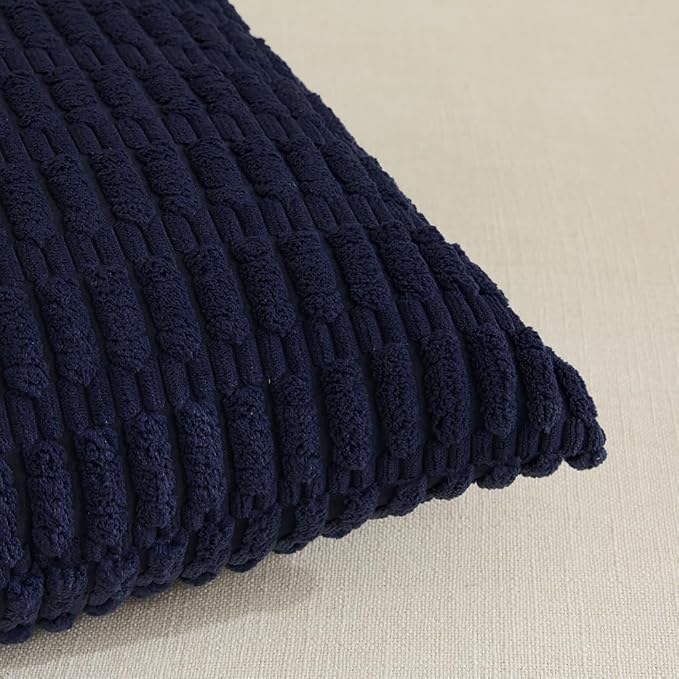 Fancy Homi Decorative Throw Pillow Covers for Bed Couch Bedroom Bench, Soft Lumbar Corduroy Solid Pillow Case, Rustic Farmhouse Boho Room Décor, 20" x 12" (Pack of 1), Navy Blue