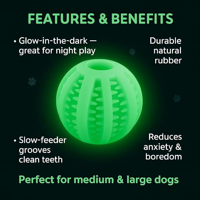 Glow in the Dark Treat Dispensing Dog Ball, Interactive Slow Feeder