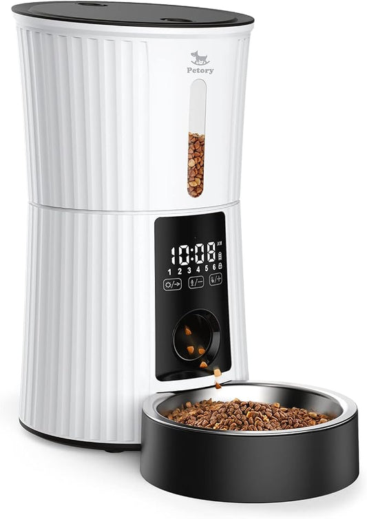 Automatic Cat Feeder - Rechargeable Food Dispenser for Cats and Dogs | Battery Powered, 4L, Programmable Portion Control, Up to 6 Meals Daily, 10-Second Voice Recorder, Timed Cat Feeder