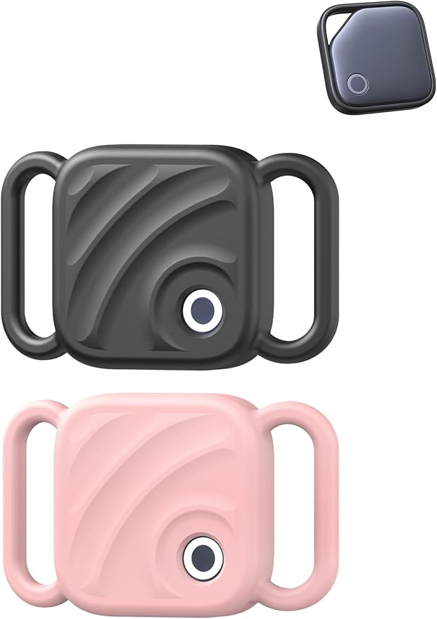 Silicone Case for UGREEN Tracker Tags, Pet Collar Cover, Black+Pink | 2 Pack Soft silicone cover protects tracker tags from scratches and drops while providing a secure fit for pet collars.