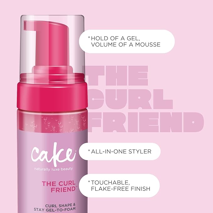 Cake Beauty Gel-to-Foam Curl Styler, The Curl Friend – High Hold & Definition - Frizz Protection- Infused with Coconut Oil & Shea Butter - For Curly Hair- 6.8 fl oz./ 200 mL | Volumizing, Gel to Foam, Flake Free, Frizz Control, For Curly Hair