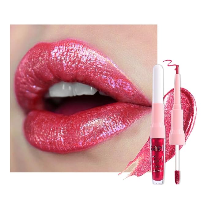Kaely 2-in-1 Metallic Lipstick and Lip Liner, Shimmer Liquid Metallic Lipsticks for Women, Glitter Lip Gloss Stain Long Lasting Waterproof Smudge Proof (25 Bright Red, 1 Count (Pack of 1))