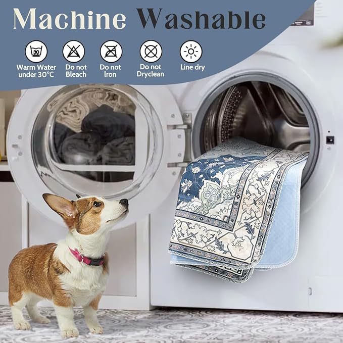 Washable Pee Pads for Dogs, 2 Pack Reusable Puppy Training Pads 48"x48" Super Absorbent Waterproof Dog Training Pads, Non-Slip Potty Pads, Whelping Pads Litter Mat Navy & Ecru