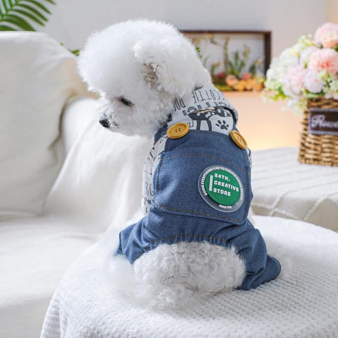Dog Stylish Overalls Comfortable Puppy One Piece Outfits Summer Bib Overalls for Small Dogs Cute Pet Jumpsuit Onesie Chihuahua Yorkies Birthday Holiday Clothes Costume