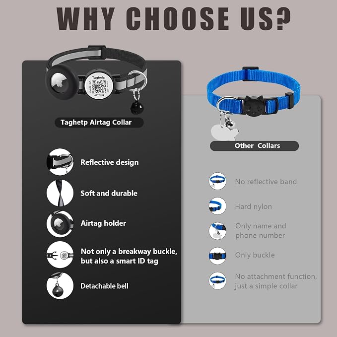 2 Pack Airtag Cat Collar, Breakaway Cat Airtag with Smart ID tag & QR Code Reflective (Reflective Strip & Paw Pattern - Purple, with Integrated AirTag Holder)
