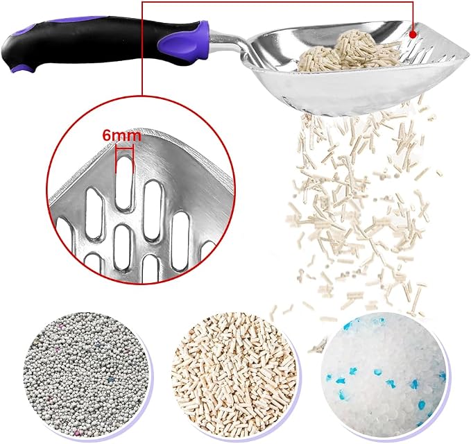 Cat Litter Scoop -Metal Cat Litter Scoop-Upgrade Sturdy Mesh Scooper - Mesh Shovel-Easy to Clean - Suitable for Cat Litter Box -Purple-More