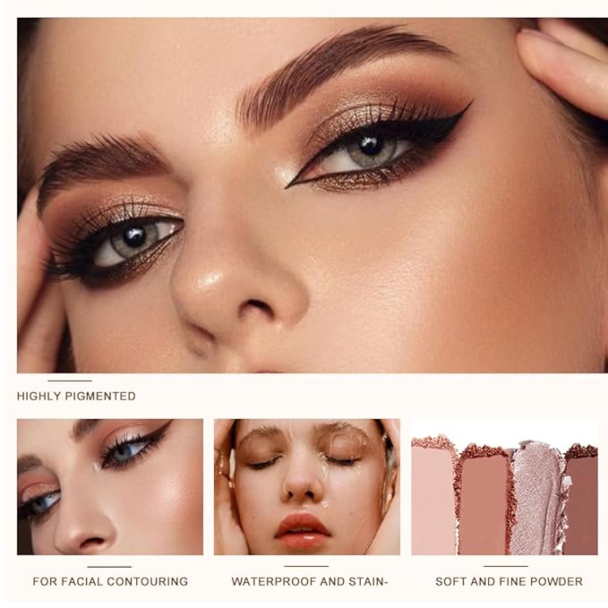 5-Color Eyeshadow Palette, Matte & Shimmer Neutral Browns, Low Saturation High Pigment, Blendable Buildable Waterproof, Smooth Skin-Friendly, 3#