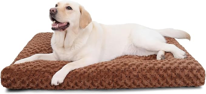 KSIIA Washable Dog Bed Medium Size Dog Crate Bed Pet Mat 35"x23" Brown | Deluxe Plush Comfy Kennel Pad, Anti-Slip Bottom,Deep Sleeping Mat for Medium Dogs,Machine Washable for Easy Cleaning