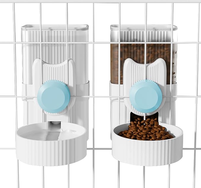 Hanging Cage Auto Pet Food Bowl Water Bottle Dispenser, 1L, Blue | Auto Gravity Pet Feeder and Waterer Set, Kennel Feeding Station, Crate Feeder Dish, For Rabbit Puppy Cats Ferret
