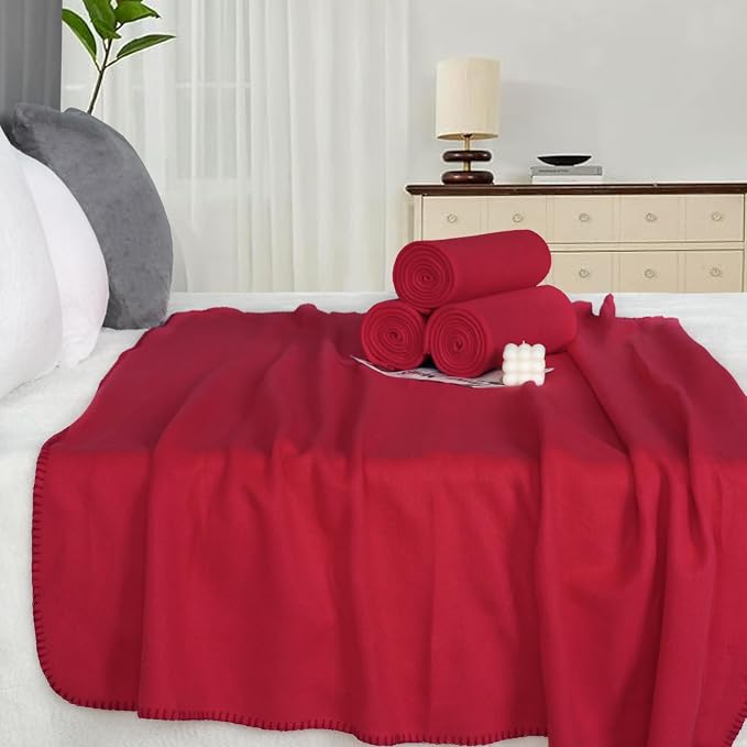ZYFZCYBL Fleece Throw Blanket Blankets Bulk 6 Pack Soft Lightweight for Cozy Polar Fleece 50 x 60 Solid Pet-Friendly Colorful Bed Sofa Couch Fleece Fabric Travel Wedding Gift（Wine Red）