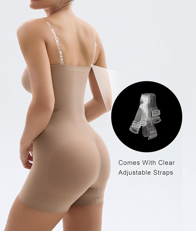 SHAPERX Strapless Shortie Bodysuit for Women Tummy Control Shapewear Seamless Body Shaper with Removable Straps