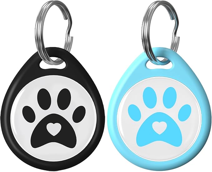 2 Pack Silent ABS Cat ID Tag, Personalized Colored Cat Dog Name Tag, Customized Nameplate, Quiet Chew-Proof Pet Collar Tag (Blue&Black, 1")