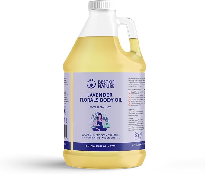 Best of Nature Lavender Florals Aromatherapy Massage & Body Oil - Tranquil, Soothing Blend with Lavender, Sage, Rosewood & Palmarosa, Ideal for Relaxing Massage or Daily Moisturizing