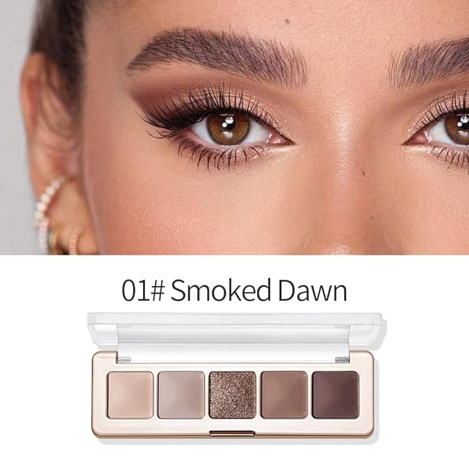 5 Color Eyeshadow Palette, Matte and Shimmer Powder Makeup, Highly Pigmented Blendable Shadows, Long-Lasting Waterproof, Natural Nude Brown Pink Shades C01