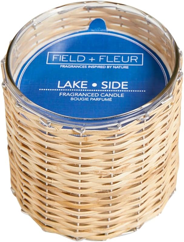 Lake Side Scented Candle – Luxury 12oz Soy Wax, 2-Wick Handwoven Glass Jar, Sparkling with Amber, Aquatic accords, Citrus and Coconut– Santal Candle, 75+ Hour Clean Burn, USA Made