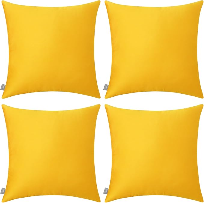 4-Pack Cotton Comfortable Solid Decorative Throw Pillow Case Square Cushion Cover Pillowcase (Cover Only,No Insert)(20x20inch/50x50cm, Yellow)