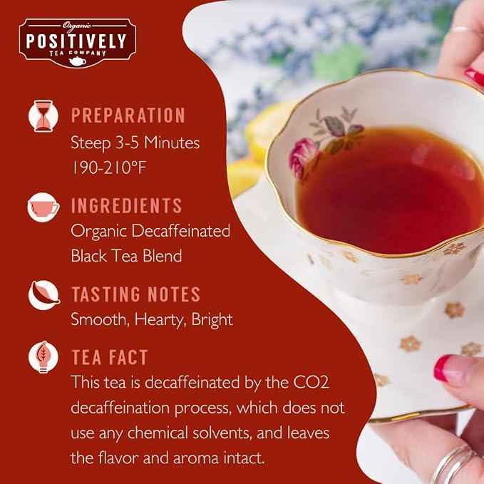 Organic Positively Tea Company, Decaf English Breakfast Black Tea Bags, 100 Count, Eco-Friendly Tea Bags, Non-GMO