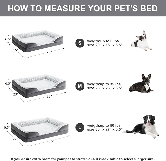 LEXTRO Washable Orthopedic Dog Bed, Waterproof Couch for Large Senior Dogs | Comfy Sleeping Dog Bed with Egg Crate Foam, Dog Sofa with Removable Cover, Waterproof Lining&Non-Slip Bottom, Gray