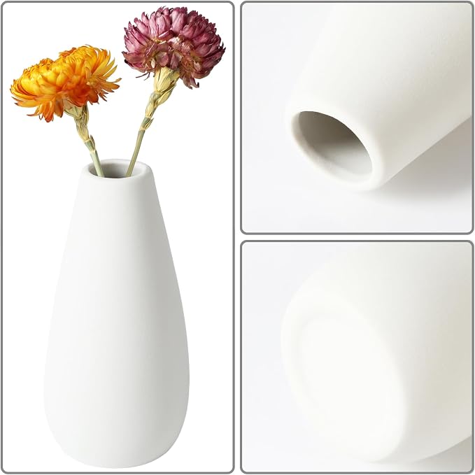 YANLING 6 Pcs White Ceramic Vases for Home Decor, 6 in Modern Ceramic Vase | for Centerpieces Small Boho Vases Pampas Grass Vases, Table Vase for Dried Flowers Decor