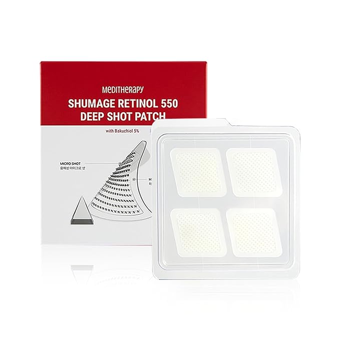 MEDITHERAPY Shumage Retinol 550 Deep Shot Patch (4 EA), Faicial Patches for Wrinkle Care, Retinol & Bakuchiol, Deep Care on 11 Lines and Smilelines, Korean Skincare