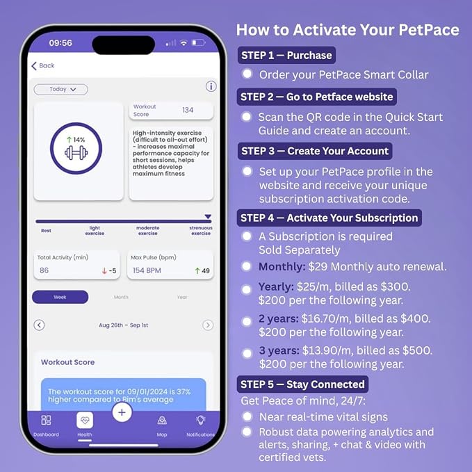 New PetPace V3.0 Cat Health Monitor by PetPace – AI Health Collar with 24/7 Vital Signs Alerts, GPS, Telehealth Consults, AskaVet & Share with Your Vet & SmartWatch Sync – Subscription Required