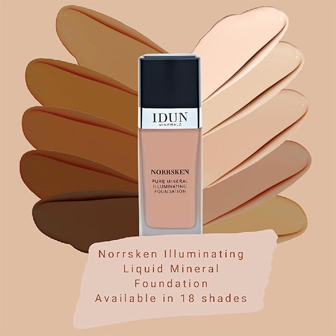 IDUN Minerals Liquid Norrsken Foundation - Silky Smooth Coverage - Luminous, Dewy Finish for Dry and Dull Skin - Water Resistant and Vegan Makeup - 224 Hilda - Neutral Medium Brown - 1.01 oz