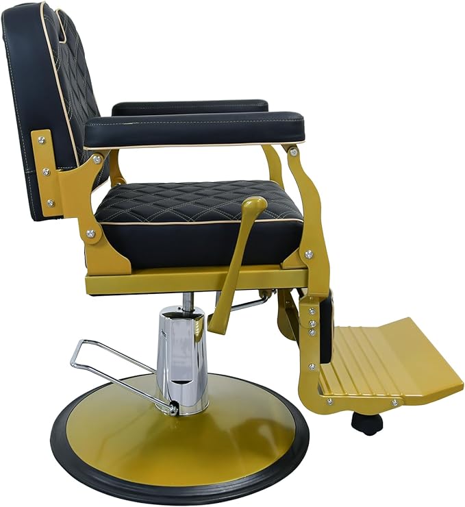 Heavy Duty Vintage Barber Chair，Hydraulic Salon Chair with Headrest for Hairdressers Heavy Tattoo Shampoo Beauty Salon Equipment(Golden)