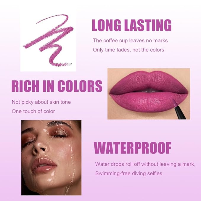 Gel Lip Liner Pencil for Women, Pitaya Pink Matte Long Lasting Lip Liner Lipstick 24 Hour, High Pigmented Lips Makeup Retractable Liners Waterproof Smudge Proof, Vegan & Cruelty-Free 05