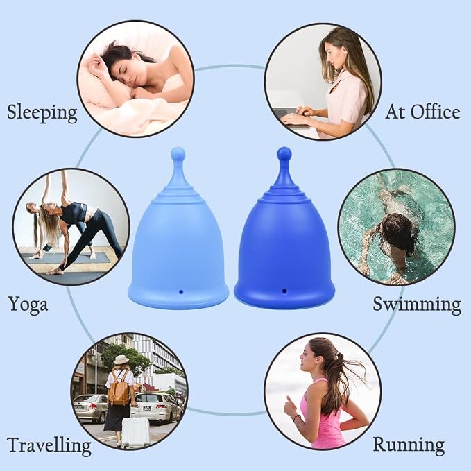 SHORDY Reusable Menstrual Cups Set of 2 with Box - Small and Large Period Cups for Women - 12 Hour Leak Free Protection - Medical Grade Silicone - Copa Menstrual para Mujer - Blue
