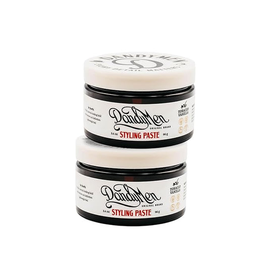 DandyMen Styling Paste – Medium Hold with Flexible Control and Natural Shine – Enriched with Beeswax & Pro-Vitamin B5 – 3.4 oz (2-pack, Tobacco Vanilla)