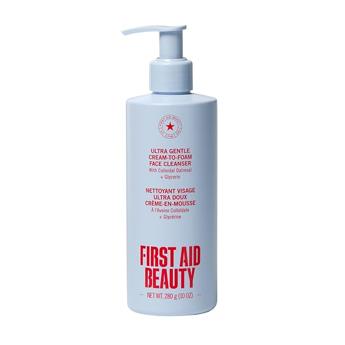 First Aid Beauty Ultra Gentle Cream-to-Foam Pure Facial Cleanser – Makeup Removing Face Cleanser - Face Wash with Colloidal Oatmeal & Glycerin, for Sensitive, Acne & Blemish-Prone Skin, 10 oz