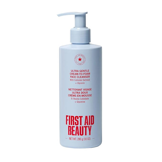 First Aid Beauty Ultra Gentle Cream-to-Foam Pure Facial Cleanser – Makeup Removing Face Cleanser - Face Wash with Colloidal Oatmeal & Glycerin, for Sensitive, Acne & Blemish-Prone Skin, 10 oz