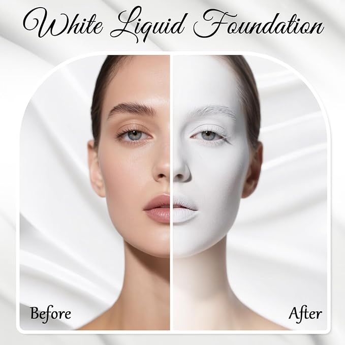 White Liquid Foundation for Halloween Goth Makeup,Professional Waterproof Full Coverage White Foundation for SFX Skeleton Ghost Zombie Clown Cosplay Makeup Face Paint for Adult Halloween Party