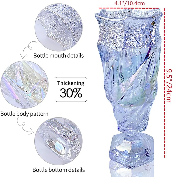 Glass Flower vase 2.4lb 9.5inch,Bohemian Style, for Centerpieces,Wedding,Home Decor Glass Vase (Sparkling)